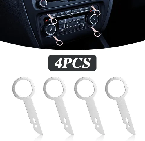 Vista 5 de 4 herramientas de extracción de radio de automóvil, juego de llaves de liberación estéreo DIN, pasadores de extracción de CD y DVD de acero