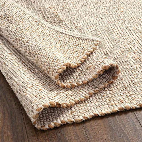 Vista 5 de GRUHUM Alfombra rectangular de algodón de yute de 2 x 3 pies, tejida a mano, natural, estilo granja bohemio para sala de estar, dormitorio, cocina