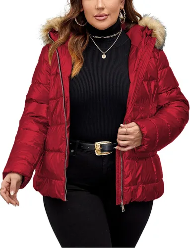 Vista 3 de Geschallino Abrigo de invierno reversible para mujer, resistente al agua, largo, cálido, acolchado, burbujas con capucha (1X-5X)