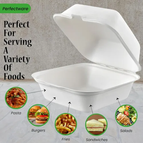 Vista 5 de Recipientes de comida para llevar con un solo compartimento 100% compostable, 6 x 6 pulgadas. 25 envases, bagazo desechable natural, biodegradable