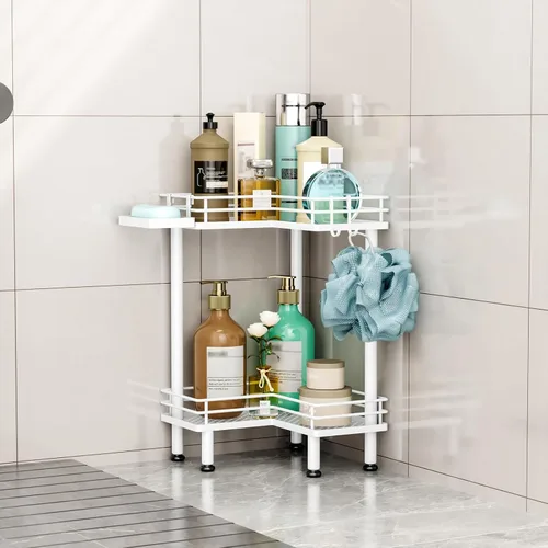 Vista 18 de HapiRm Organizador de ducha esquinero de pie, organizador de ducha de 2 niveles con soporte para jabón, organizador de pie de baño a prueba de óxido