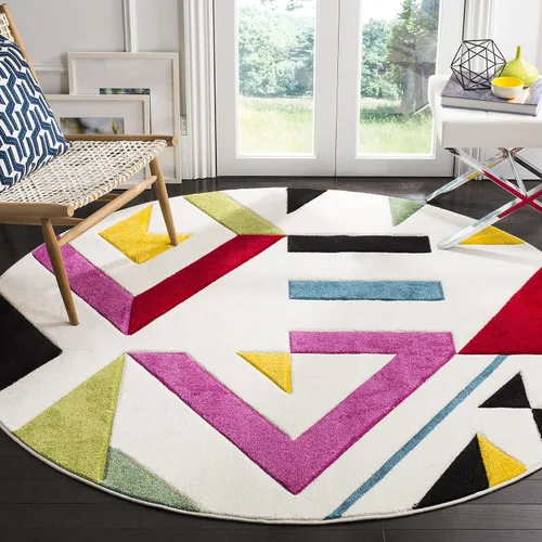 Vista 5 de SAFAVIEH Hollywood Collection - Alfombra de pasillo, 2 pies 3 pulgadas x 6 pies, color marfil y rosa, diseño moderno de mediados de siglo,
