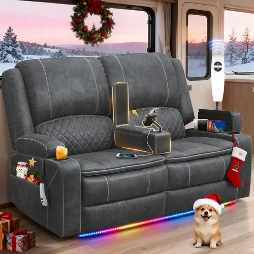 Vista 42 de Sofá reclinable de 3 plazas, sofá reclinable con consola elevable (tela, azul) Reclining Sofa with USB Removable Armrest, RV Sofa with Cup Holder