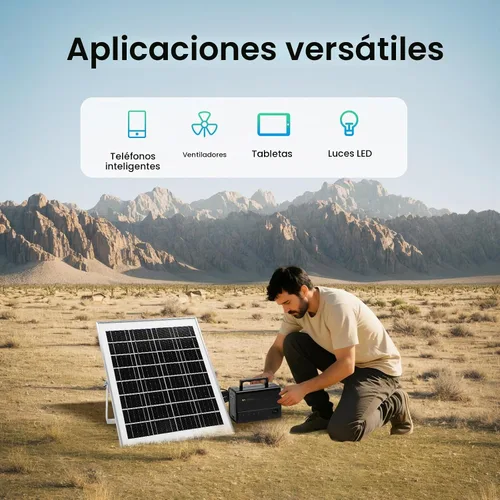 Vista 2 de Inversor de energía solar, kit de generador solar portátil, sistema de respaldo de energía de emergencia, kit de iluminación de panel solar, carga