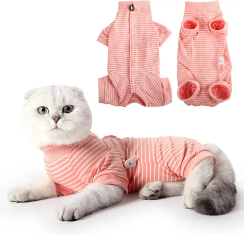 Vista 7 de LIANZIMAU Traje profesional de recuperación quirúrgica para gatos, para macho, hembra, perro, heridas abdominales, cono alternativo, collar