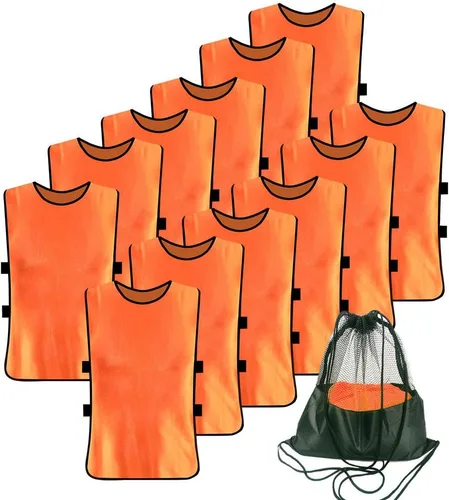 Vista 8 de Paquete de 12 Pinnies para entrenamiento de fútbol para adultos y jóvenes Pennies for Sports Youth con correas elásticas para practicar actividad