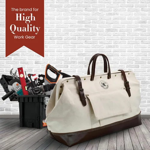 Vista 7 de Style n Craft Mason's Tool Bag, Canvas Tool Storage Bag with Full-Grain Leather Bottom