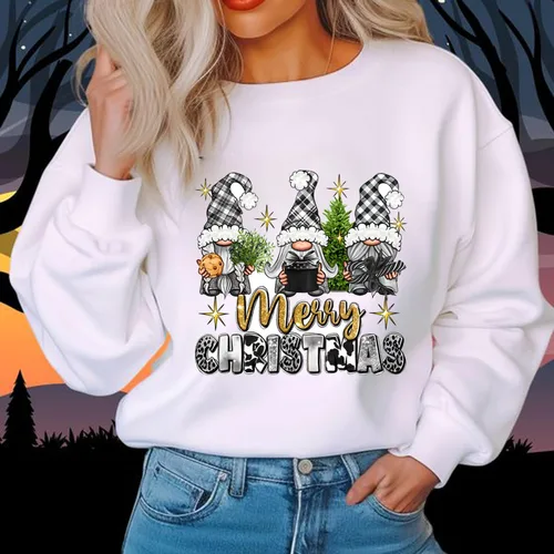 Vista 3 de Calcomanías de transferencia para ropa 2024 con texto en inglés «Merry Christmas» – Decoración navideña para planchar en el coche, gnomo de Papá