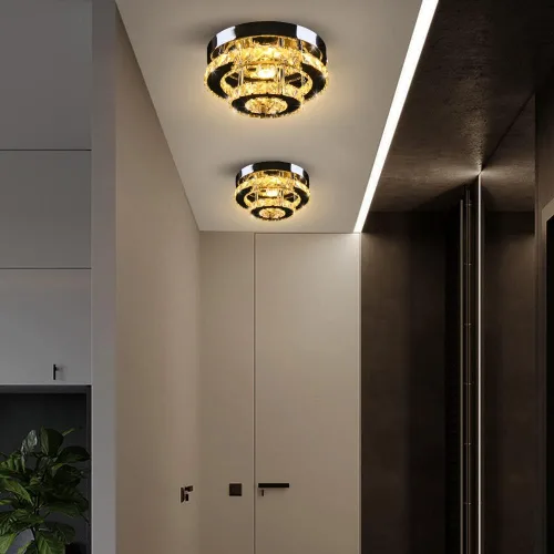 Vista 5 de Mini candelabro LED de cristal para techo, 2 capas, lámpara de techo empotrada, moderna iluminación para pasillo, escalera, cocina, baño