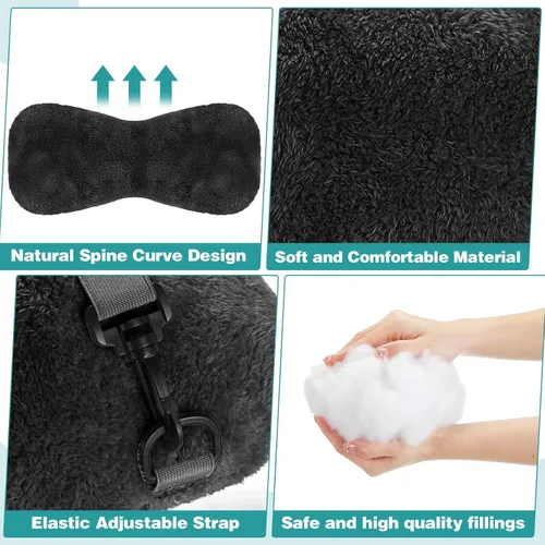 Vista 6 de Colingmill 1 almohada de cuello para reposacabezas reclinable, almohada en forma de hueso, felpa con correa ajustable, soporte para el cuello y Negro