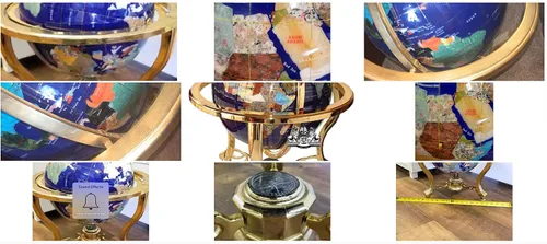 Vista 2 de Unique Art - Globo del mundo de lapislázuli azul de 21 pulgadas de alto con trípode dorado
