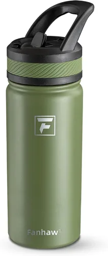 Vista 33 de Fanhaw Botella de Agua Aislada para Niños de 18 Oz con Tapa de Pajita – Acero Inoxidable de Doble Pared al Vacío, A Prueba de Fugas, Botellas