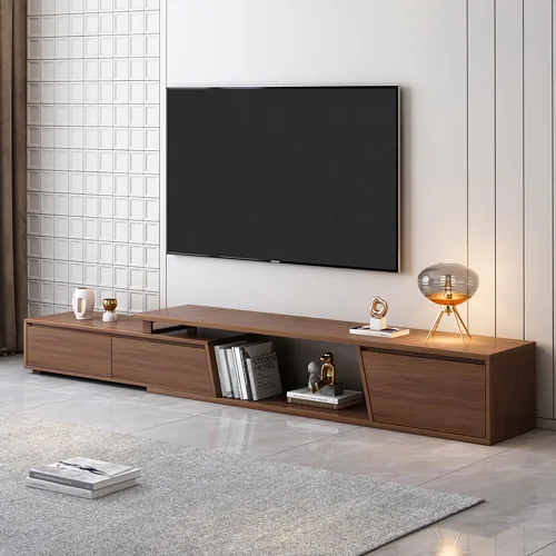 Vista 10 de homary Consola de TV extensible para sala de estar, centro de entretenimiento rectangular con 3 cajones, soporte de TV de hasta 110 pulgadas
