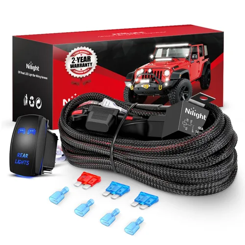 Vista 10 de Nilight - Kit de arnés con cableado para luces LED POD de 16 AWG, barra de luz LED de 12 V, interruptor basculante de 5 pines, láser de encendido