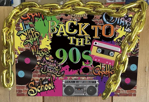Vista 4 de Volver a los años 90 telón de fondo Hip Hop Graffiti pared de ladrillo Retro Moda Fotografía Fondo tema de los años 90 Aldult Niños Fiesta
