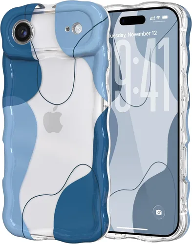Vista 65 de DEFBSC Funda para iPhone 15 con bonito diseño ondulado, color negro