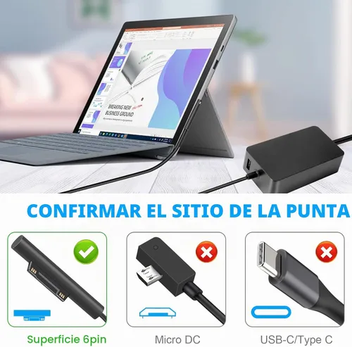 Vista 2 de TREE.NB Cargador para laptop Surface Pro 15V 2.58A 44W Fuente de alimentación para Microsoft Surface Book Surface Pro 8/7/6/5/4/3 Laptop 1/2/3