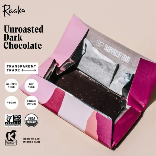 Vista 5 de Raaka Paquete de chocolate sin lácteos Chocolate negro gourmet de grano a barra Orgánico, Kosher, vegano, sin gluten Regalo para los amantes