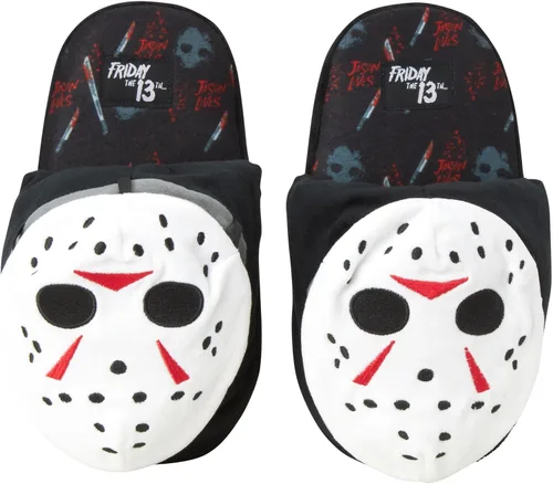 Vista 5 de Pantuflas Friday The 13th para hombre Pantuflas de felpa 3D vintage Slasher de película de terror Pantuflas novedosas para hombre (S-XL)