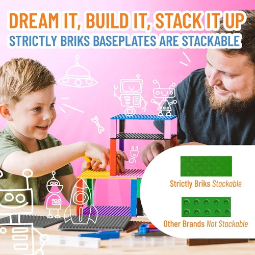 Vista 5 de Strictly Briks Stackable Baseplates - Compatible with Lego, 6 x 6 in Baseplates for Buildling Blocks, Display Tower, Expand Vertical Builds, 4 Verde