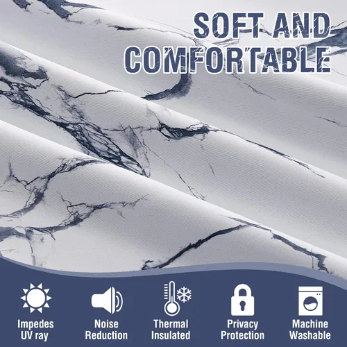 Vista 4 de H.VERSAILTEX Cortinas 100% opacas de 96 pulgadas de largo, juego de 2 paneles con diseños de mármol, cortinas térmicas para dormitorio con forro