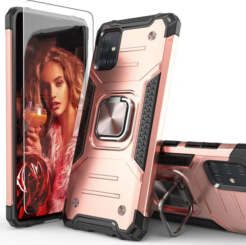 Vista 10 de Funda para Galaxy A71 5G con protector de pantalla, a prueba de caídas, ajuste delgado, con soporte para automóvil, funda protectora ligera