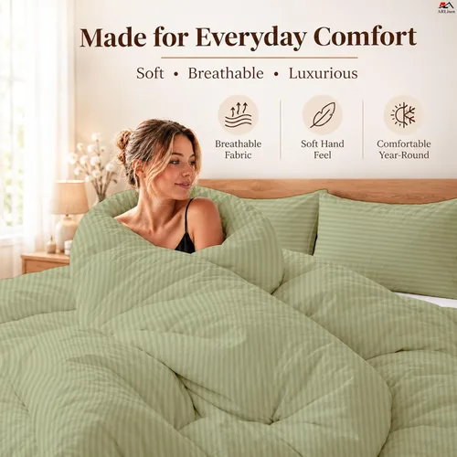 Vista 13 de ARlinen Juego de funda de edredón de tamaño individual, 100% algodón egipcio, juego de ropa de cama de 3 piezas con cierre de cremallera, incluye 1