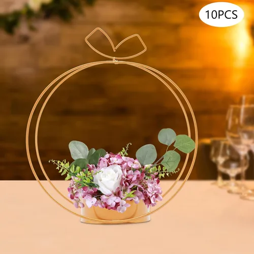 Vista 9 de Jarrones dorados para centros de mesa de boda, 10 piezas de centro de mesa de metal geométrico dorado, elegantes centros de mesa de boda para mesas