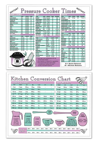 Vista 3 de Guía de tiempos de cocción de olla a presión y tabla de conversión de medidas de cocina, doble cara, incluye peso, líquido, herramienta de medición