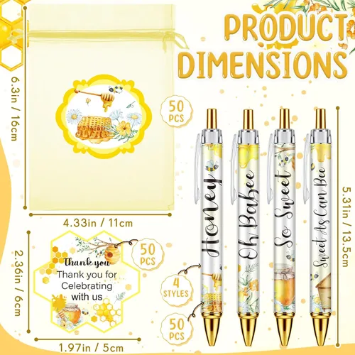 Vista 2 de Chuangdi 50 juegos de regalos de baby shower para invitados, incluye 50 bolígrafos, tarjetas de agradecimiento y bolsas de organza, Abeja