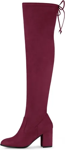 Vista 7 de Allegra K Botas altas por encima de la rodilla con tacón grueso y punta redonda para mujer