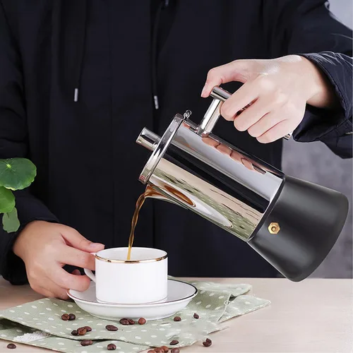 Vista 7 de Dilwe Cafetera para estufa, cafetera de acero inoxidable, cafetera italiana rápida con válvula incluida para el hogar, café de campamento