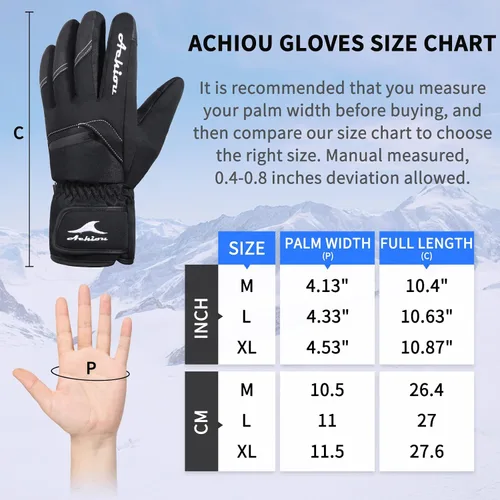 Vista 6 de Achiou Guantes de esquí para hombres y mujeres, impermeables, aislados, guantes de snowboard para pantalla táctil de invierno para -30 clima frío