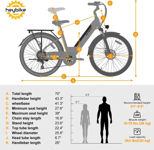 Vista 7 de Heybike Bicicleta eléctrica Cityscape 2.0 para adultos con motor de pico de 1200 W, batería extraíble de 468 Wh, bicicleta eléctrica de 50 millas