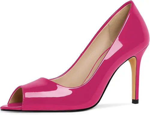 Vista 18 de Eldof Zapatos de tacón alto con punta abierta para mujer, con puntera abierta, para boda, sexy, para novia, clásicos, de 3.5 pulgadas Beige