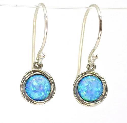 Vista 8 de Opal Earrings, Sterling Silver Dangle Earrings for women, Small round Blue Opal silver dangle earring, October Birthstone, Simple Opal earrings