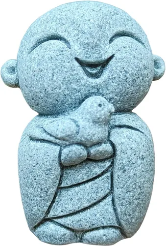Vista 9 de livelyfish Estatua de monje rezante de Bosatsu de Bosatsu japonés de Buda Bosatsu Feng Shui, piedra arenisca feliz/sonriente en miniatura, adorno