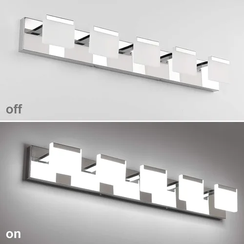 Vista 5 de Ralbay Luces LED modernas para tocador de baño, 5 luces, lámpara de pared de baño de acero inoxidable acrílico