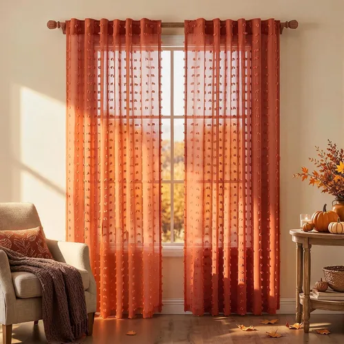 Vista 30 de Cortinas negras KOUFALL de 45 pulgadas de largo para ventana de cocina, cortinas transparentes con pompones y textura de encaje bohemio con bolsillo
