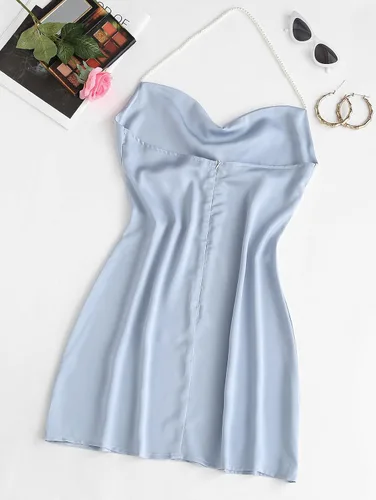 Vista 3 de ZAFUL Vestido informal de satén para mujer con tirantes delgados cuello vuelto abertura lateral vestido de seda para fiesta de cóctel vestido corto