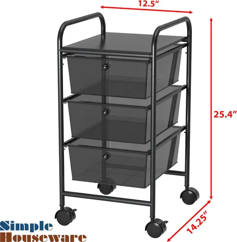 Vista 3 de Simple Houseware Carrito utilitario con 3 cajones, almacenamiento rodante, organizador de arte y manualidades, negro