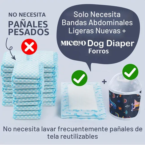 Vista 3 de MICOOYO Pañal para Perro Macho Envolturas Ligeras para Perros Pañales Lavables para Perros Bandas para Vientre de Perrito para Perros Machos