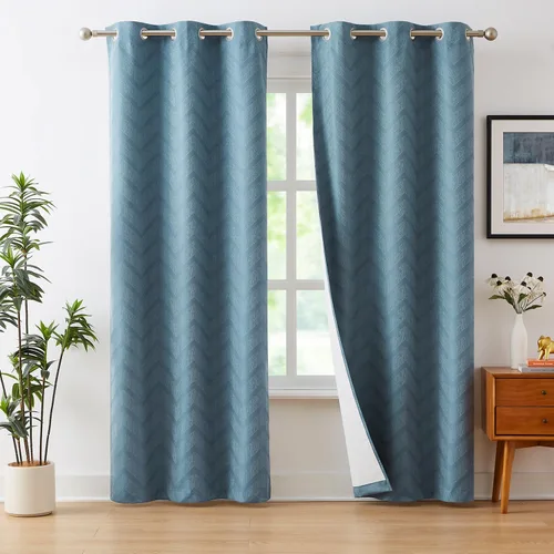 Vista 6 de Cortinas opacas para ventana de dormitorio o sala de estar, elegantes cortinas de ventana con patrón geométrico jacquard con respaldo blanco