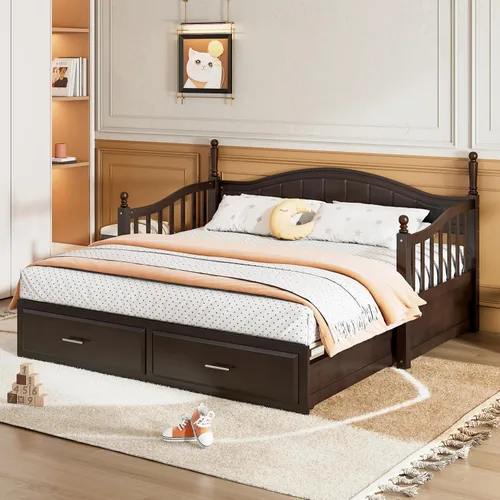 Vista 4 de Harper & Bright Designs Sofá cama individual de los años 80 y 90 con nido, base de cama extensible con 2 cajones de almacenamiento, cabecera Blanco