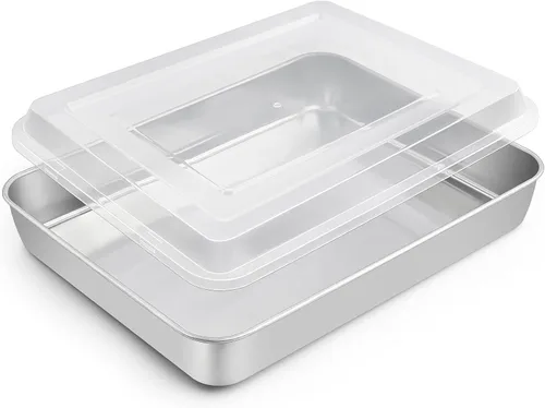 Vista 12 de TeamFar Molde para hornear con tapa, bandeja rectangular de acero inoxidable para lasaña de 9.3 x 7 pulgadas con tapa para cacerolas de brownies
