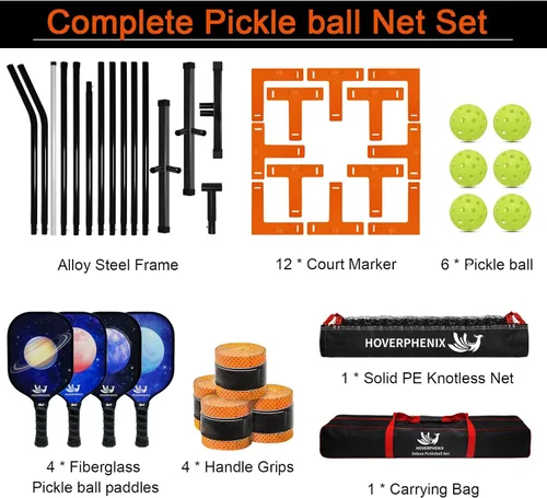 Vista 2 de Portable Pickleball Net Set, 22FT Pickle Ball Net with Paddle Set of 4 Regulation Size Net, Weather Resistant Steel Frame, Outdoor Pickleballs and
