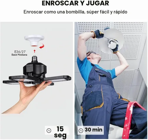 Vista 4 de Tudoccy - Paquete de 4 luces LED para garaje, luz de tienda ultra brillante de 120W con 4 paneles ajustables, 12000LM, base E26/E27, deformable