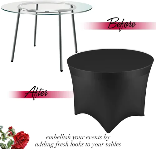 Vista 4 de Buryeah Mantel redondo elástico de 5 pies de elastano, lavable a máquina, 60 pulgadas, mantel elástico ajustable para mesa redonda para bodas