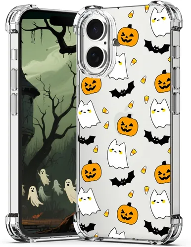 Vista 16 de Funda transparente para iPhone 17 Pro Max, diseño de calabaza negra Funda protectora suave para iPhone 17 Pro Max Halloween Pumpkin
