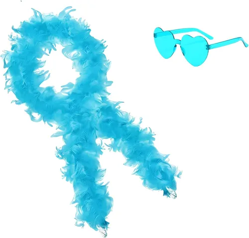Vista 10 de Boa de plumas con lentes de sol sin montura de corazón, boa de plumas de 4 pies para despedida de soltero, Halloween, accesorio de disfraz